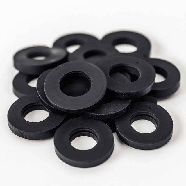 Rubber washer gaskets for sealing and cushioning in industrial, plumbing, and mechanical applications.